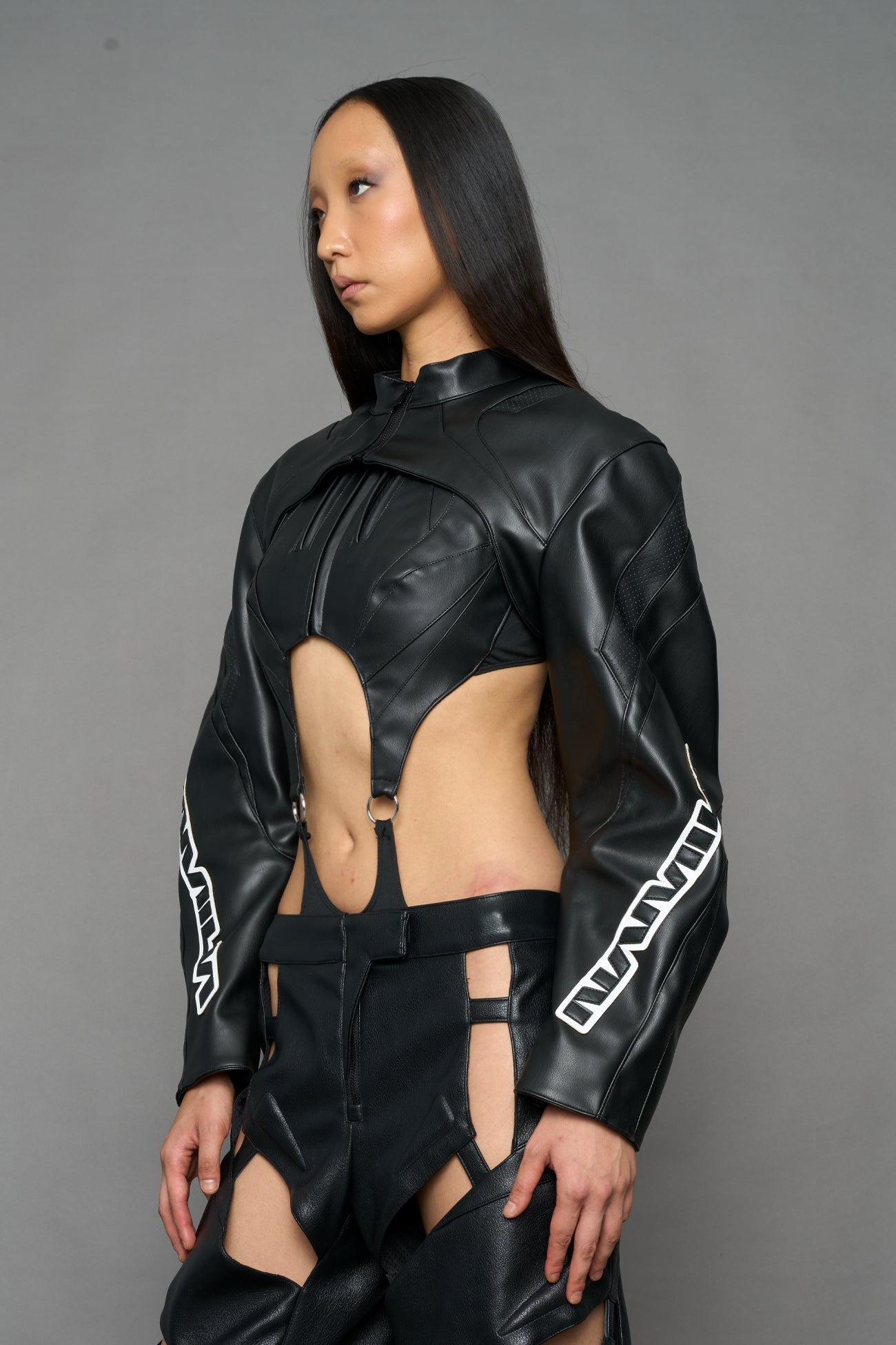 NAMILIA XTC Leather Choker Jacket - BLACK WHITE, xs