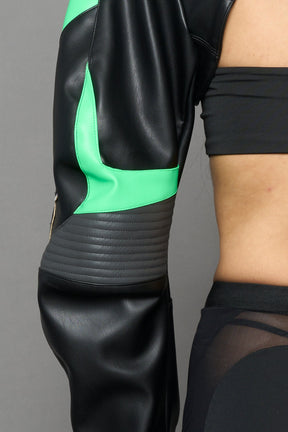 NAMILIA XTC Leather Choker Jacket - BLACK GREEN, xs