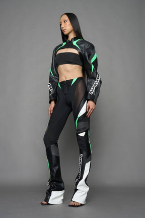 NAMILIA XTC Leather Choker Jacket - BLACK GREEN, xs