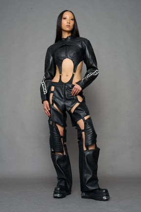 NAMILIA XTC Leather Choker Jacket - BLACK WHITE, xs