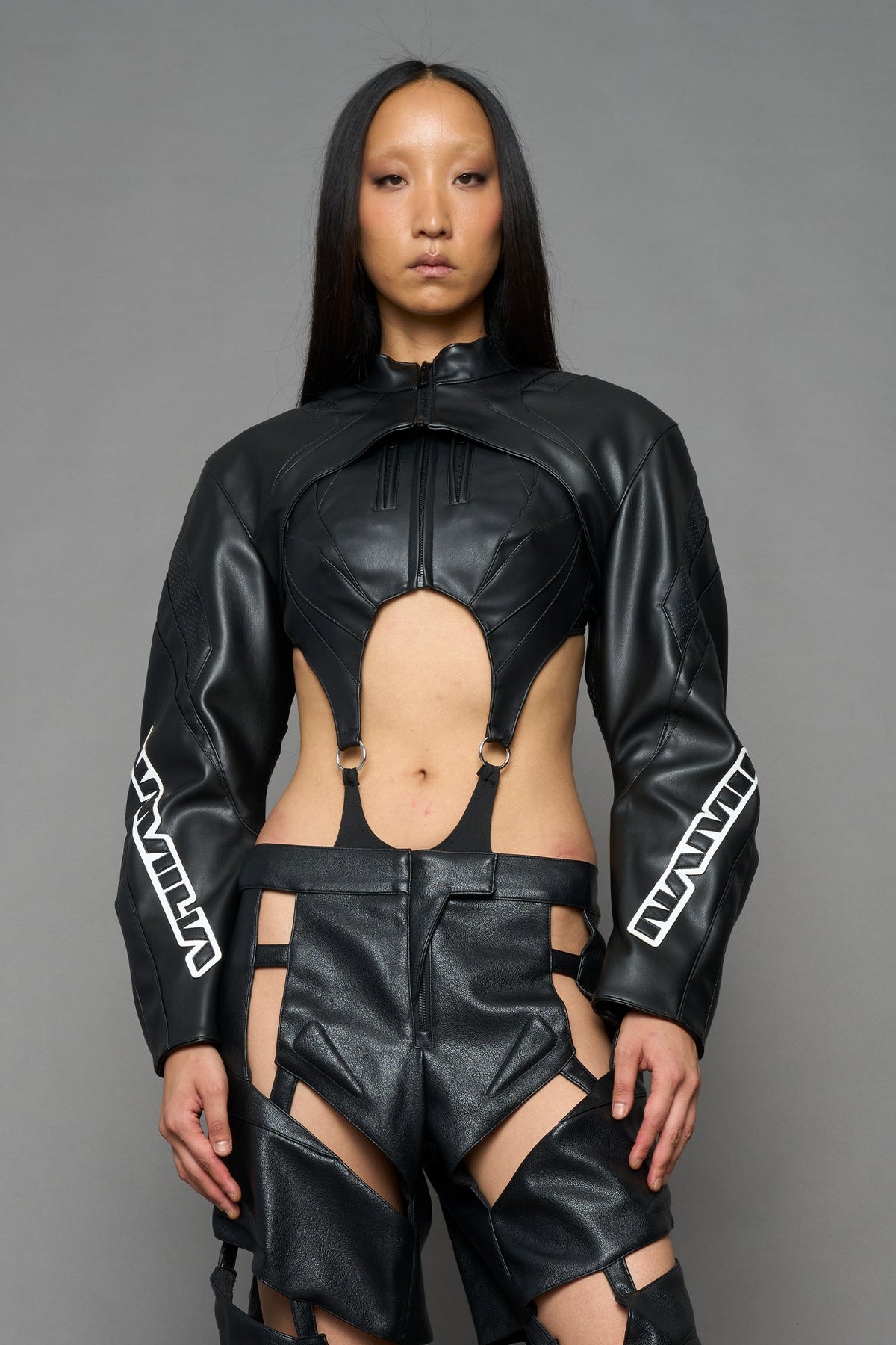 NAMILIA XTC Leather Choker Jacket - BLACK WHITE, xs