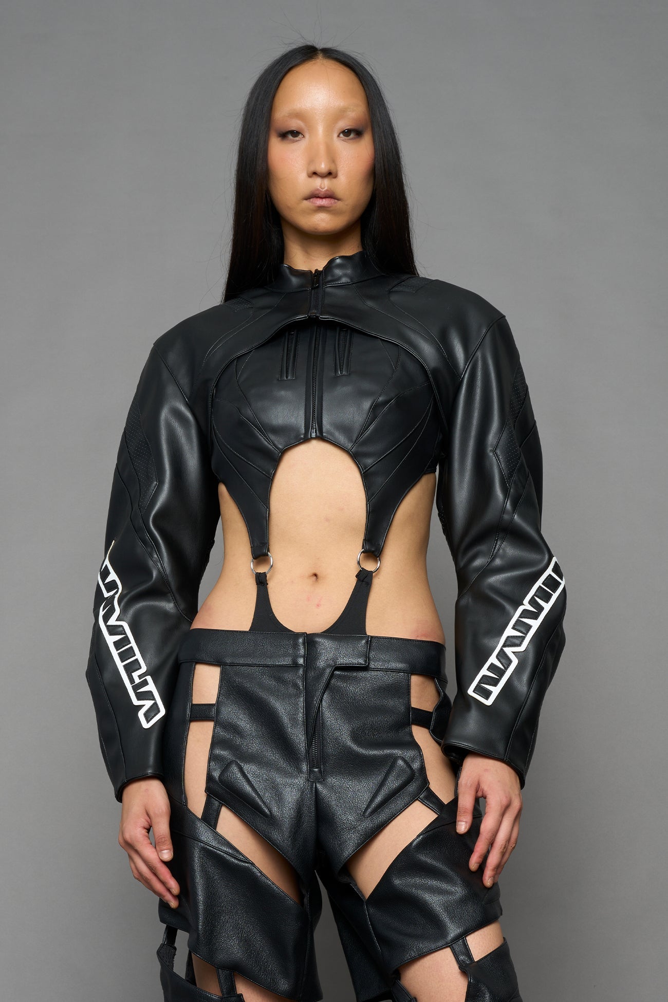 NAMILIA XTC Leather Choker Jacket - BLACK WHITE, xs