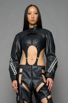 NAMILIA XTC Leather Choker Jacket - BLACK WHITE, xs