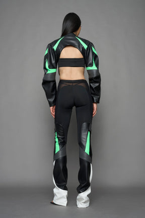 NAMILIA XTC Leather Choker Jacket - BLACK GREEN, xs