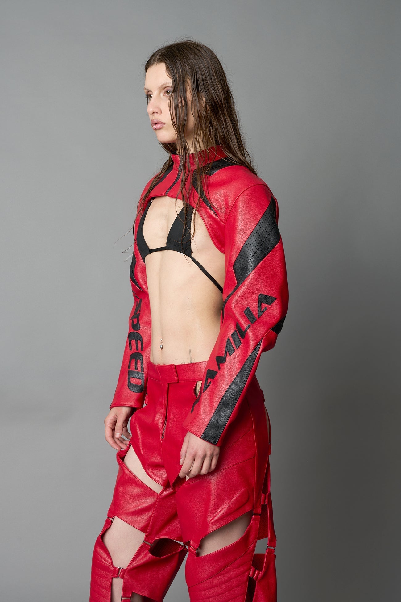 NAMILIA XTC Leather Choker Jacket - RED, xs