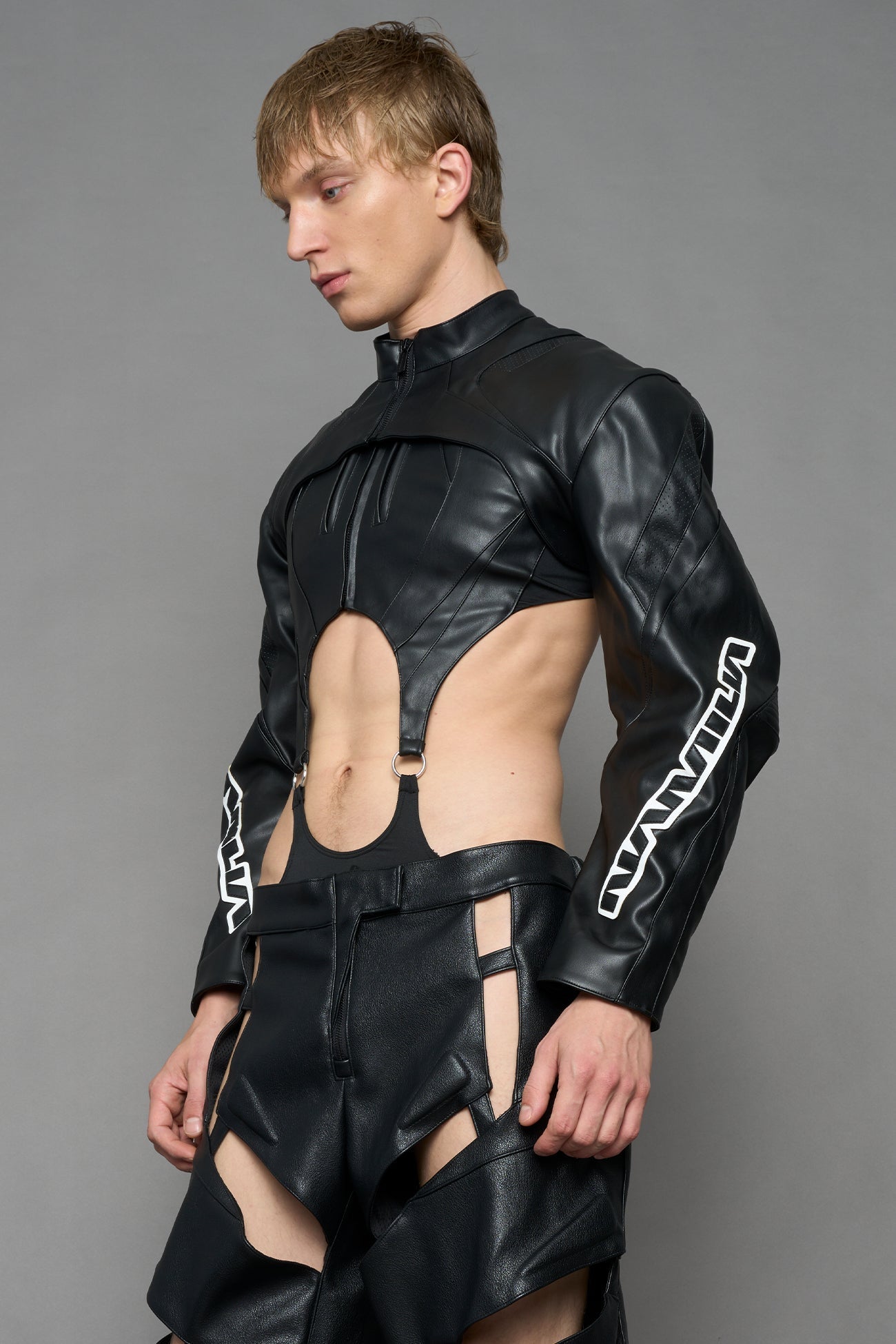NAMILIA XTC Leather Choker Jacket - BLACK WHITE, xs