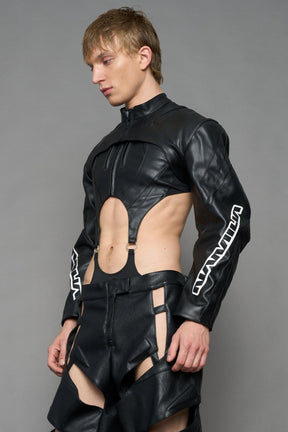 NAMILIA XTC Leather Choker Jacket - BLACK WHITE, xs