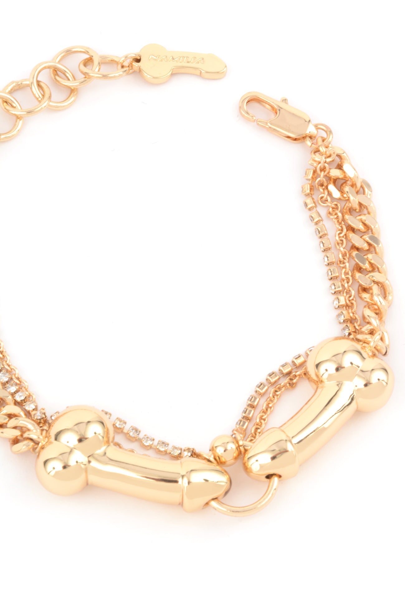 NAMILIA dick rhinestone bracelet - gold,