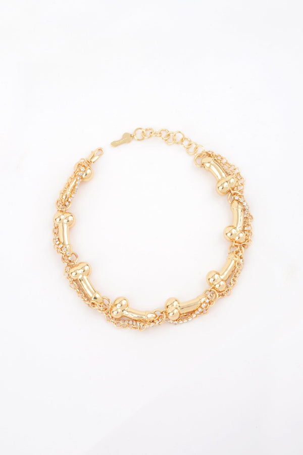 NAMILIA dick rhinestone choker - S, gold - gold