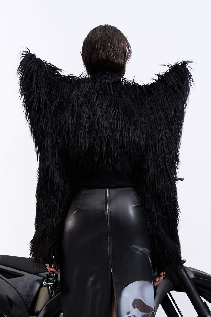 NAMILIA doomsday faux fur crop jacket - black, s