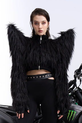 NAMILIA doomsday faux fur crop jacket - black, s