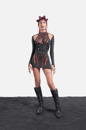 NAMILIA lycra corset dress with detachable sleeves - XS, orange