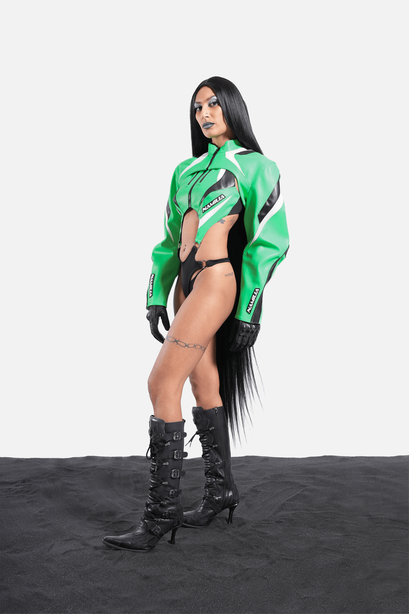 NAMILIA moto choker jacket - XS, green