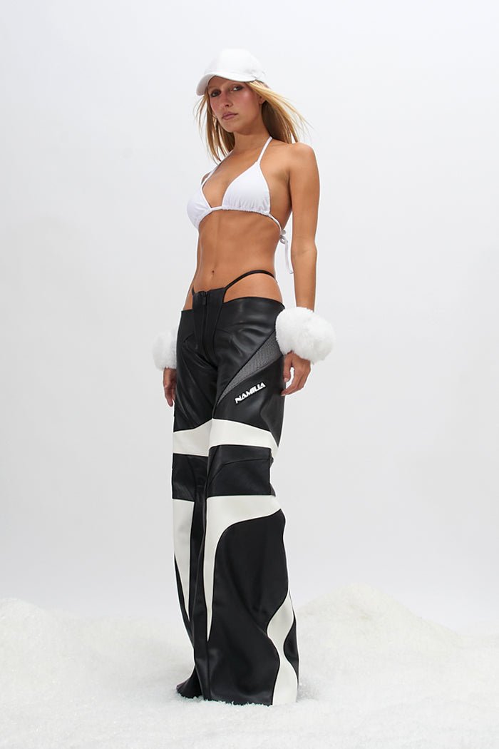 NAMILIA oversize moto thong pants - black/white/grey, xs