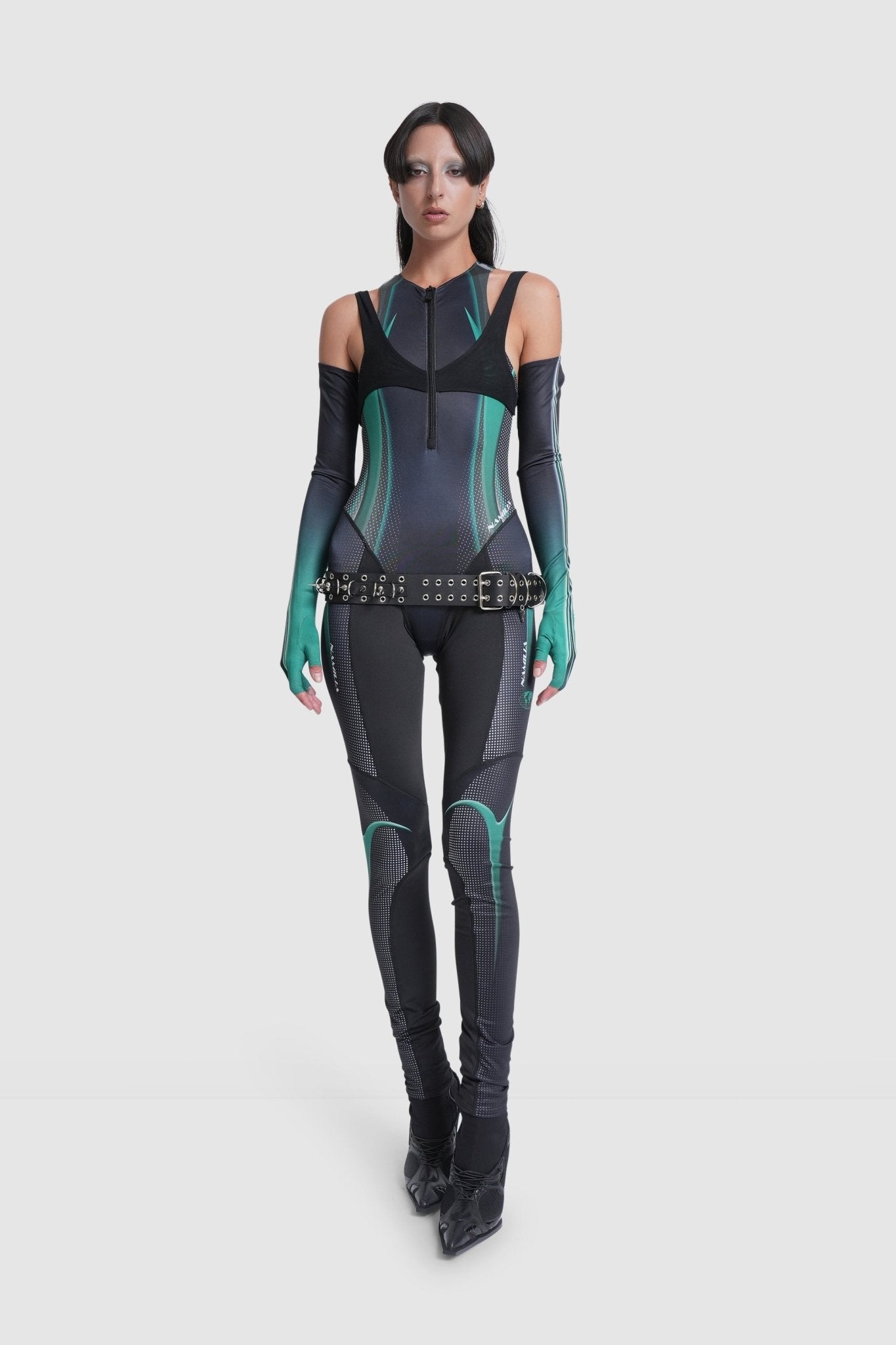 NAMILIA racer full bodysuit with detachable sleeves - XS, green