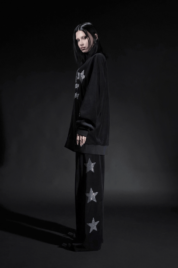 NAMILIA Star Velour Tracksuit Pants - Black, xs