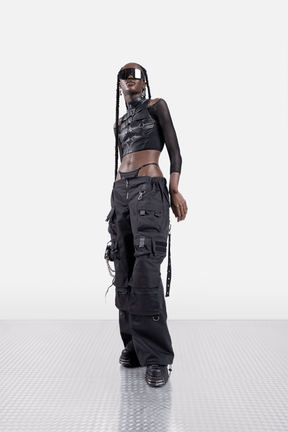 NAMILIA techno baggy pants with tactical string panty - XS, black